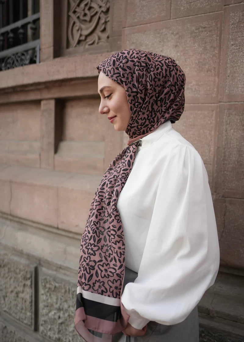 Flora Line Hijab - Brown