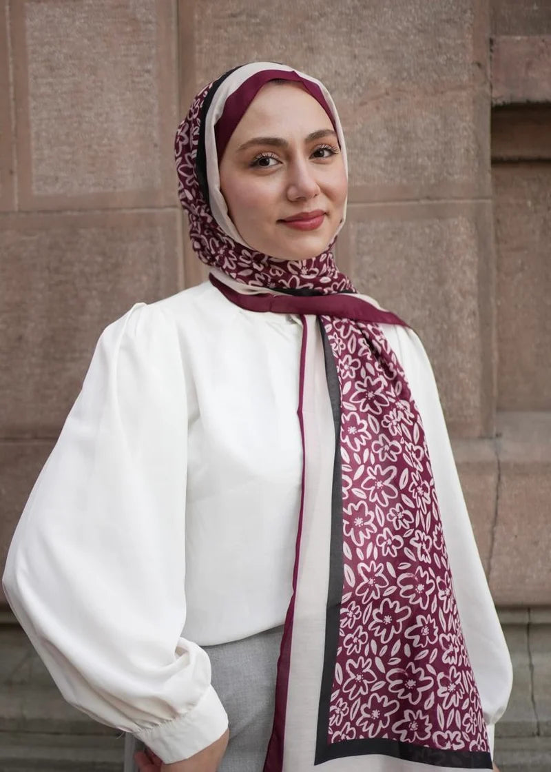 Flora Line Hijab - Burgundy