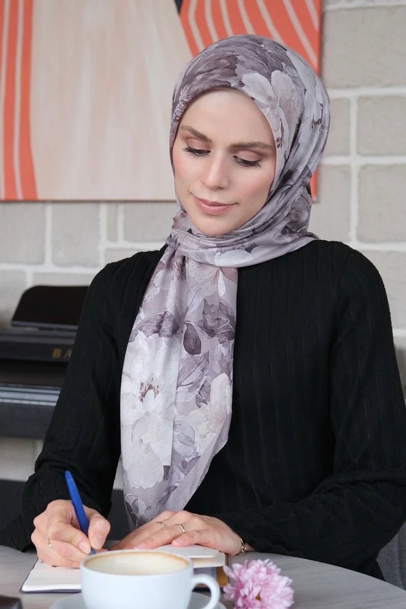 Velvet Bloom Square Scarf - Taupe
