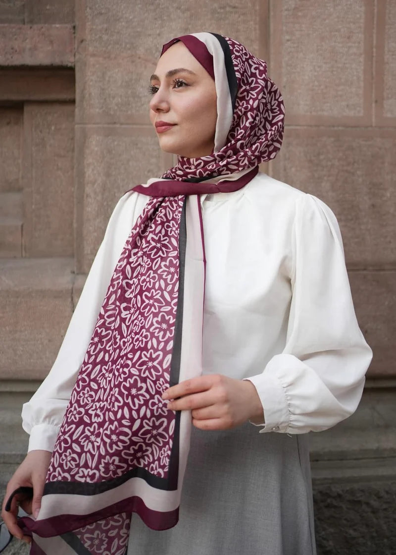 Flora Line Hijab - Burgundy