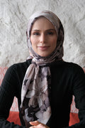 Velvet Bloom Square Scarf - Black Beige