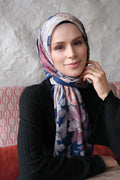 Velvet Bloom Square Scarf - Colorful Navy Blue