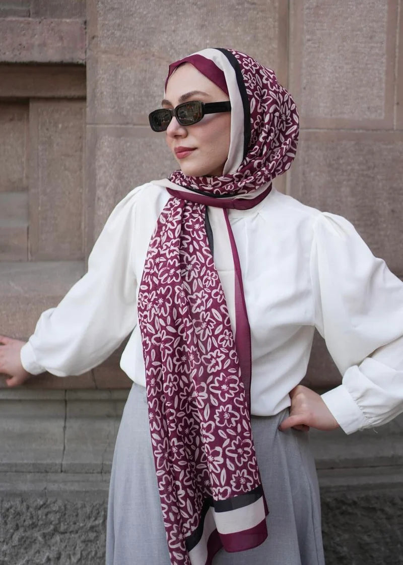 Flora Line Hijab - Burgundy