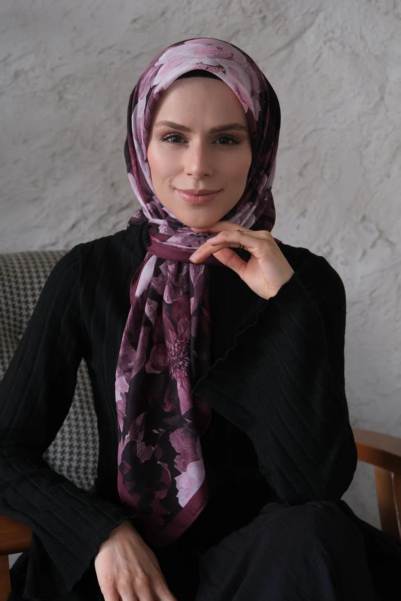 Velvet Bloom Square Scarf - Wine