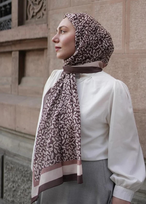 Flora Line Hijab - Mocha