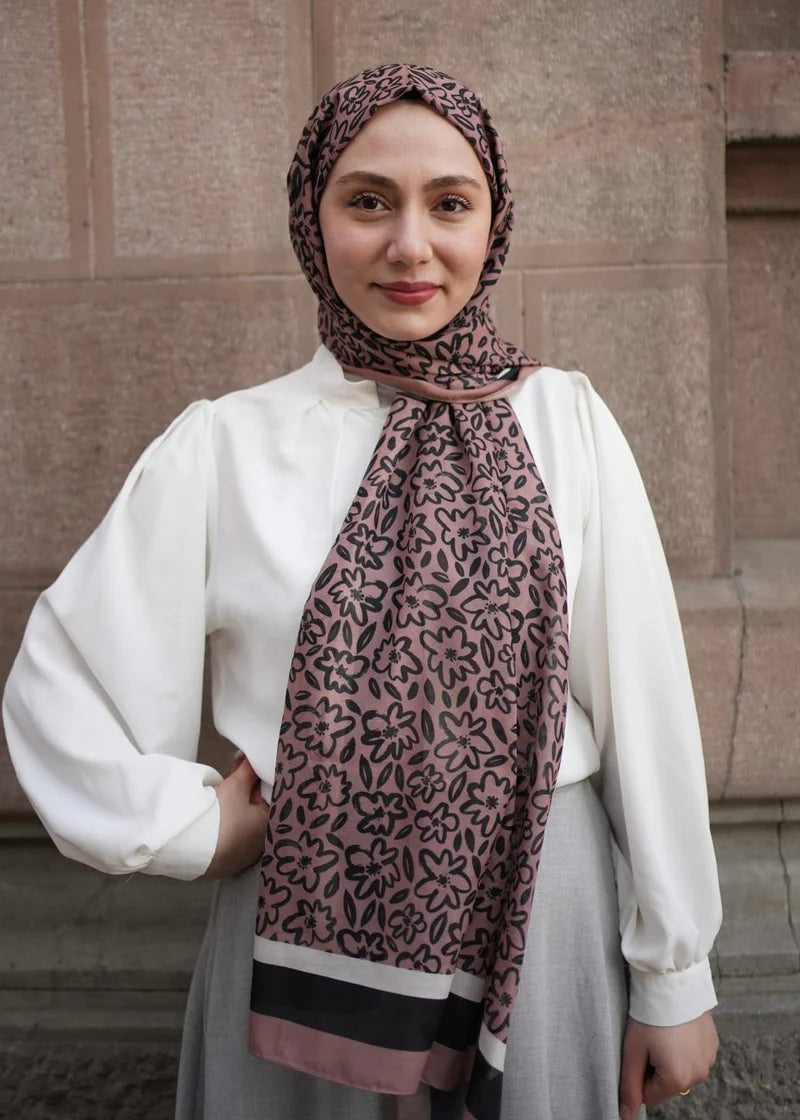 Flora Line Hijab - Brown