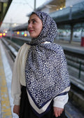 Flora Line Hijab - Navy Blue