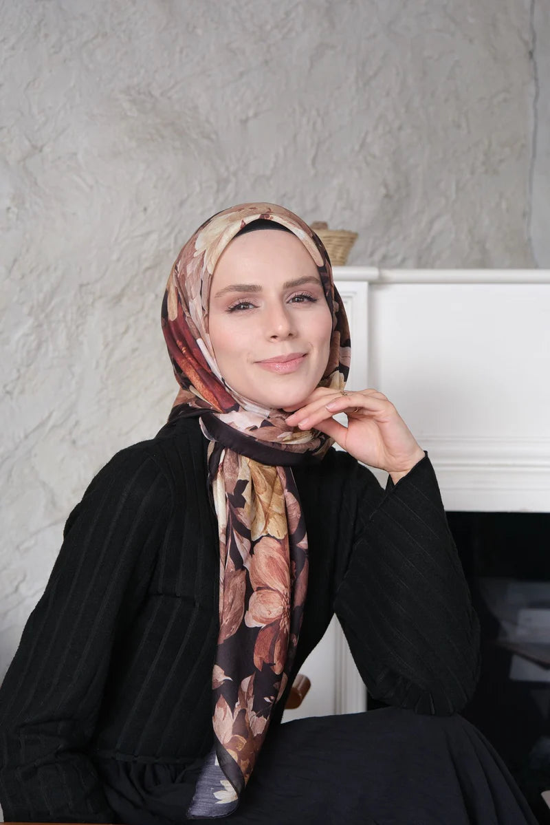 Velvet Bloom Square Scarf - Black Autumn