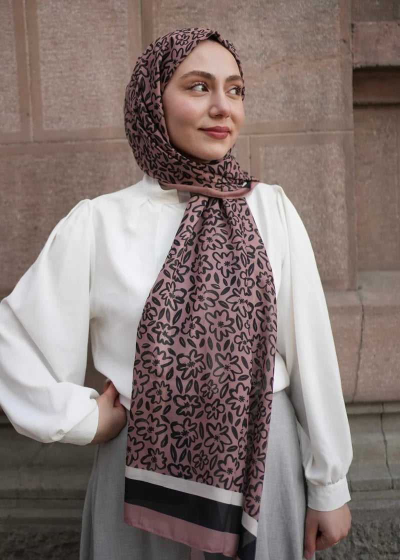 Flora Line Hijab - Brown