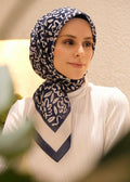 Flora Line Square Scarf - Navy Blue